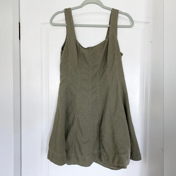 Christian Lacroix Dress Square Neck Linen Blend Olive Green - Picture 6 of 7